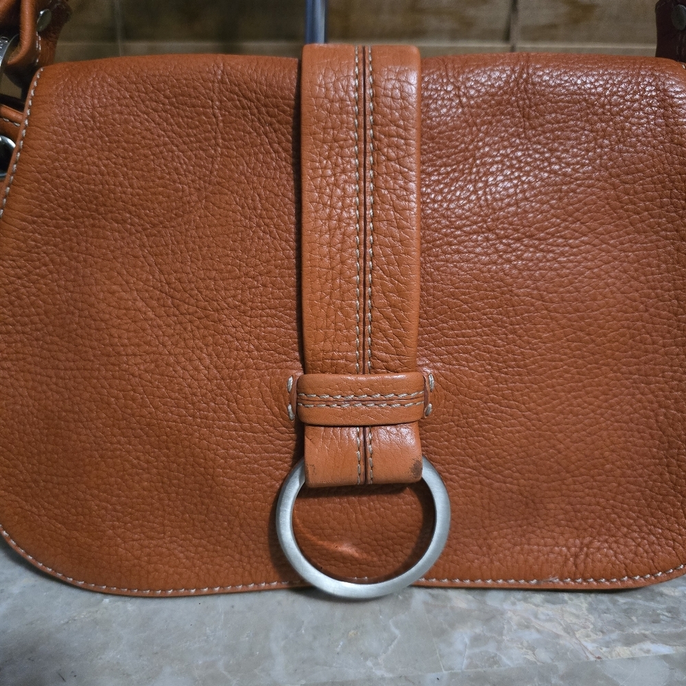 Cole Haan Rustic Orange Pebbled Leather Flap Shoulder Bag - Picture 2 of 15